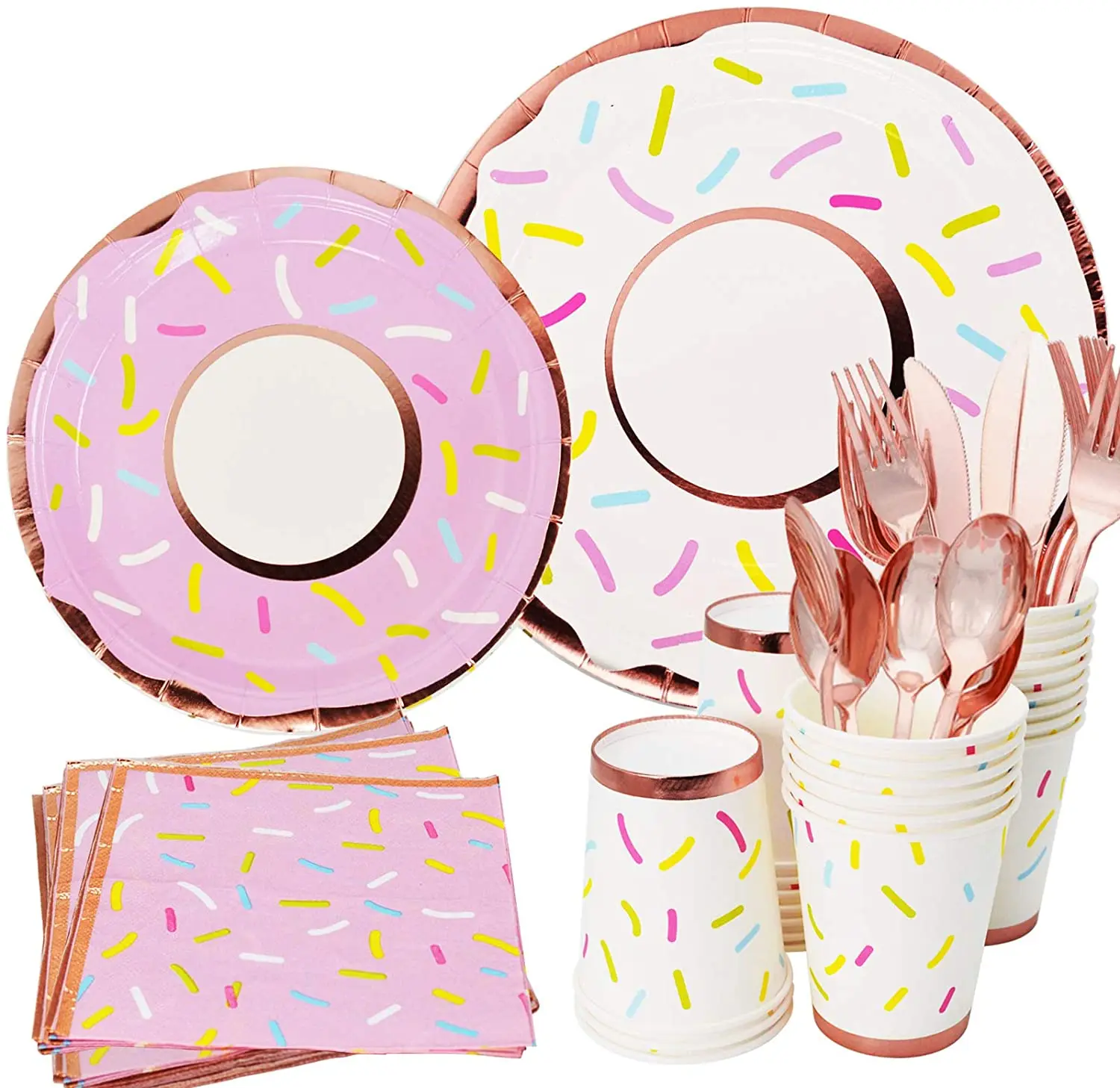 

Disposable Dinnerware Donut Colored Paper Plate and Cups Sets Bridal Shower Children's Tableware