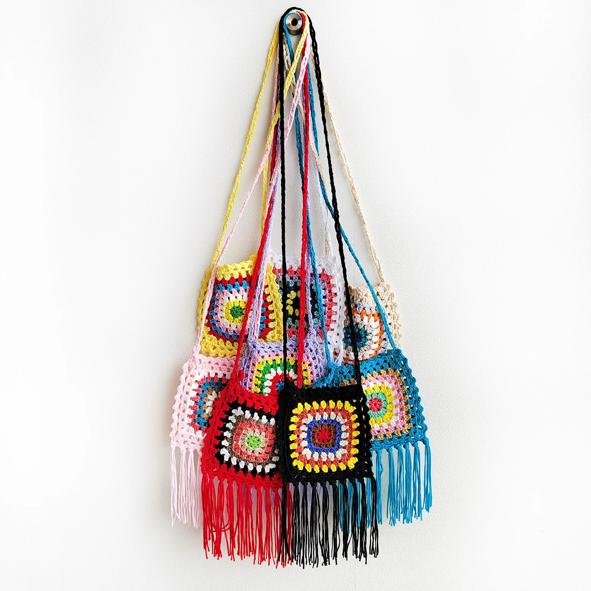 

Factory Supply Women Granny Square Crochet Handmade Shoulder Handbag Phone Bag