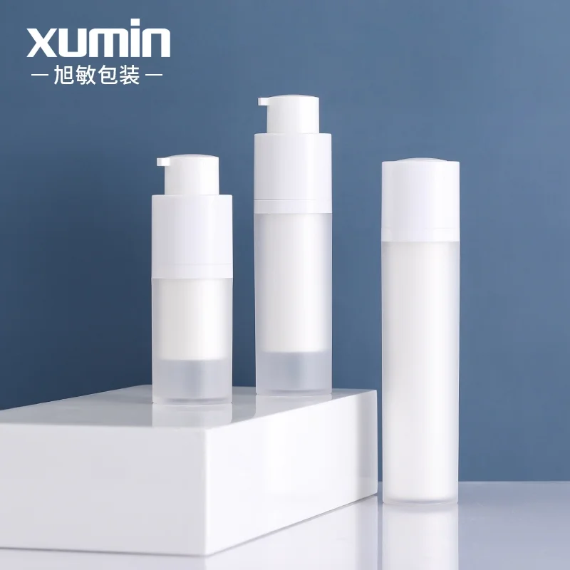 

luxury packaging serum airless pump bottle 15ml 30ml 50ml white double wall with frosted bottle body