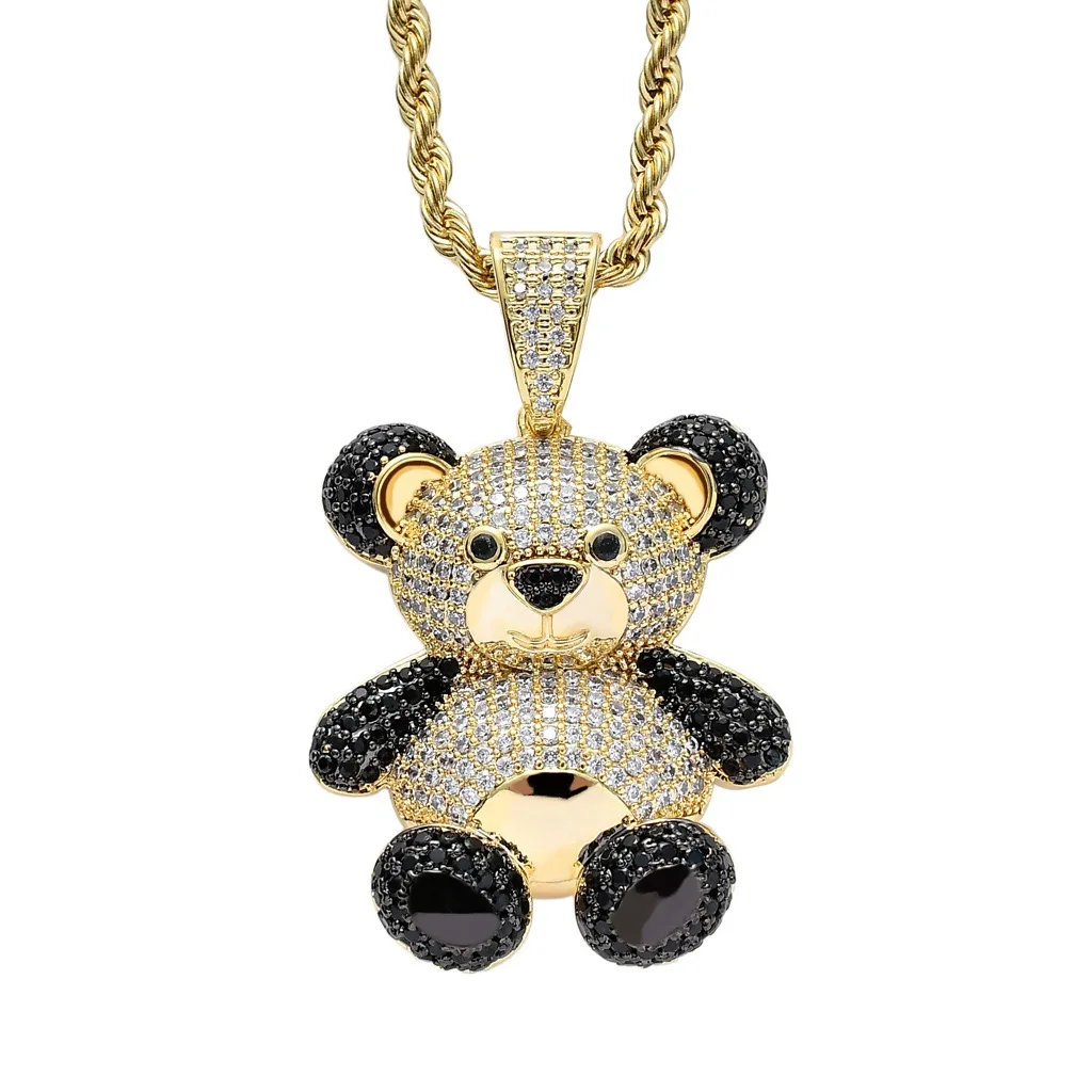 

Amazon Animal Hot Panda Pendant Shiny Micro-Inlaid Zircon Street Hip Hop Teddy bear Necklace Hiphop Men and Women Jewelry