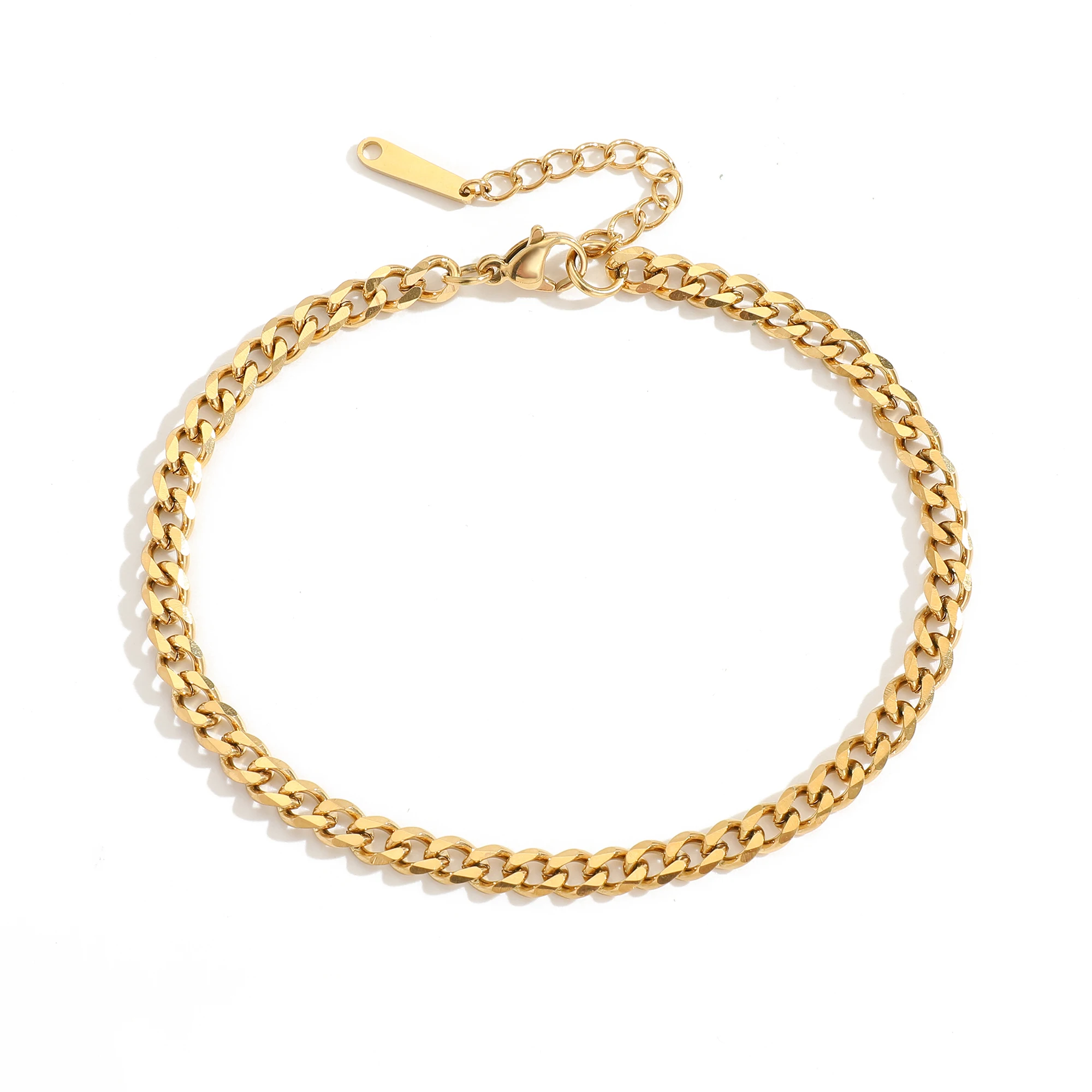 

eManco 4MM Cuban Chain Anklet Foot Jewelry 316L Stainless Steel Gold Plated Adjustable Chain Women Men Wholesale