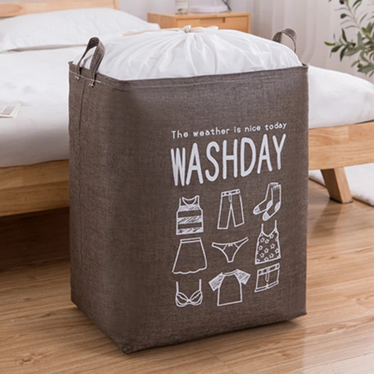 Cotton Drawstring Clothes Toy Storage Bag Thickened Large Size Laundry Basket Freestanding Collapsible Laundry Hamper