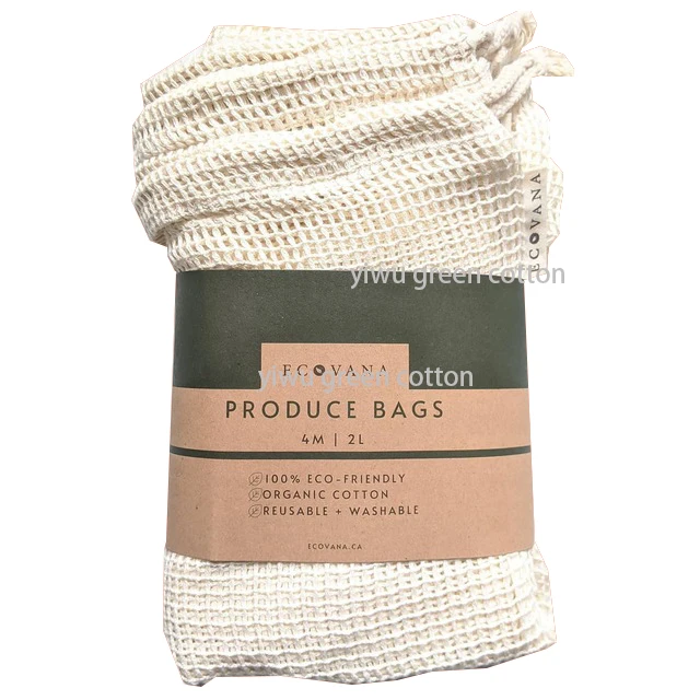

Greencotton Zero Waste 100% Organic Cotton Eco Friendly Reusable Produce Mesh Bag Shopping Grocery Mesh Net Bags For Vegetables