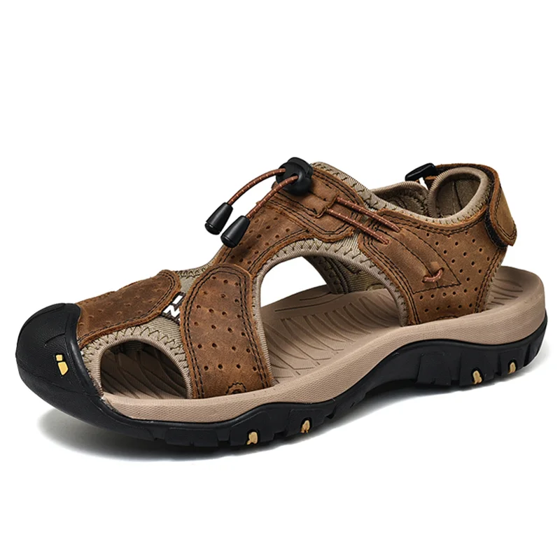 

Men Sandals Summer Genuine Leather Sandalias Casual Slippers Men Hand-made Summer Shoes Beach Sandals