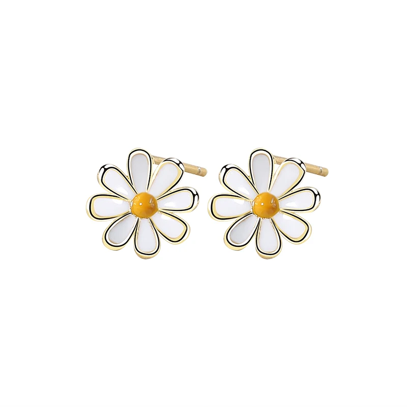 Fashion boho jewelry 18K gold enamel plated flower sterling silver minimalist earrings