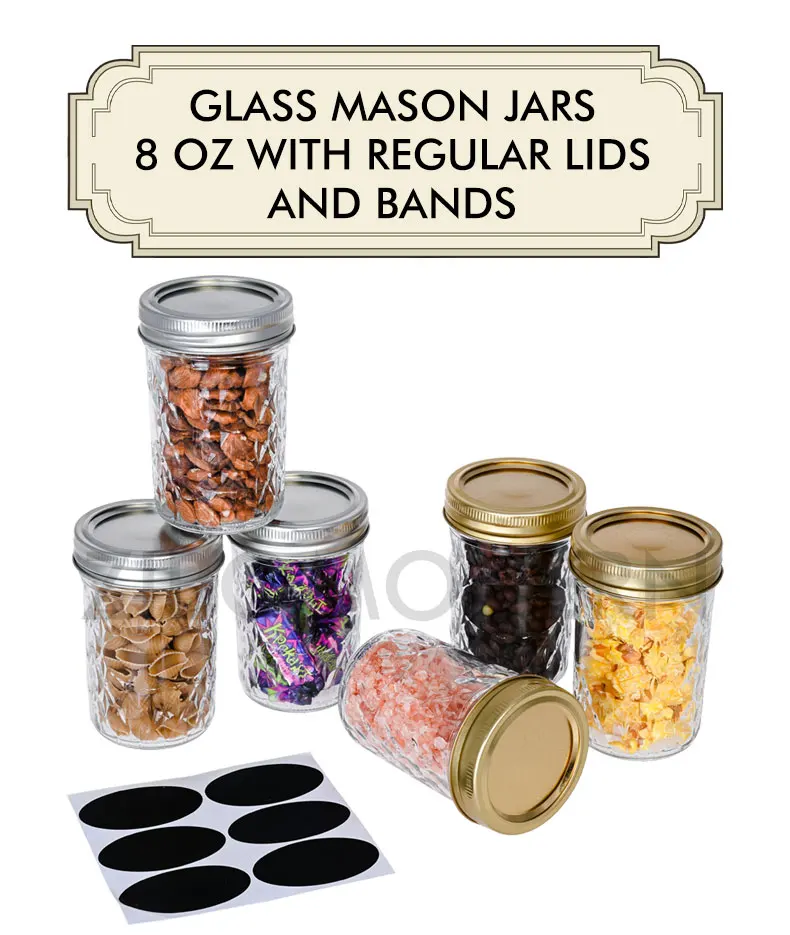 8 Oz Quilted Diamond Design Glass Mason Jar Caning With Airtight Split