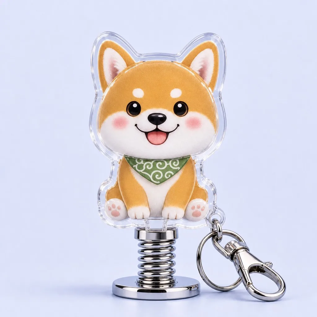 Bandana Shiba Inu Pup Spring Bobblehead Keychain