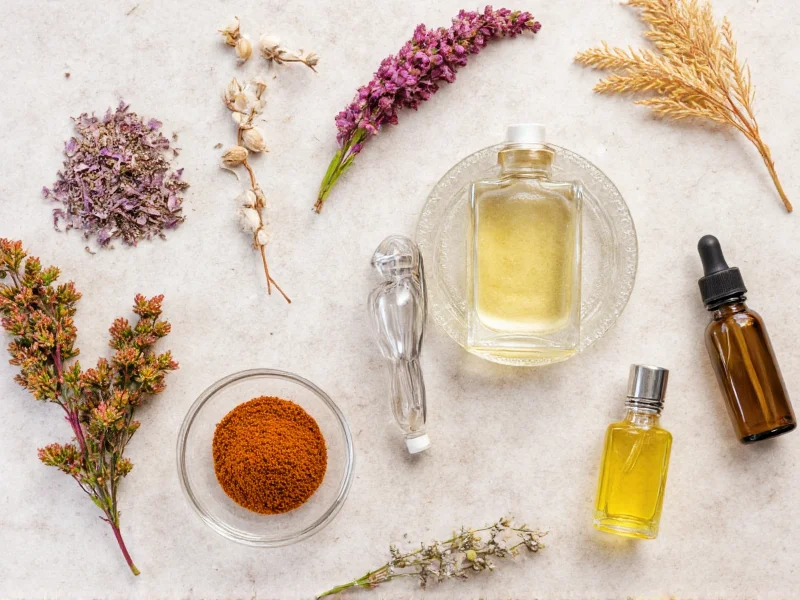 Natural perfume ingredients including dried botanicals and essential oils
