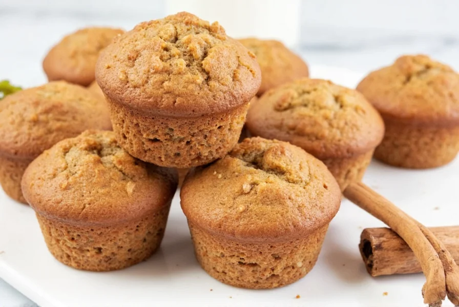Freshly baked apple cinnamon muffins with visible apple chunks and cinnamon streusel topping