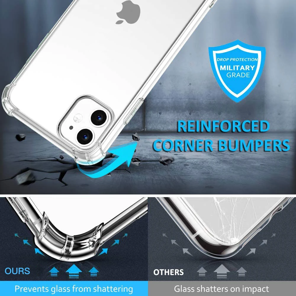 
For Iphone 12 Case,Transparent Crystal Clear Shockproof Tpu Bumper Phone Case Back Cover For Iphone 12 Pro Max Fundas De Celular 