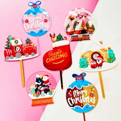 2021 new design color printing acrylic Christmas Cake decoration insert card Merry Christmas cake topper for cake decorating
