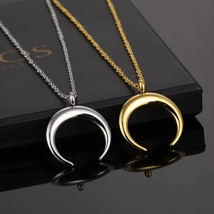 

Individual Male And Female Horns And Crescent Stainless Steel Jewelry Necklace Moon Couple Necklace, Picture shows