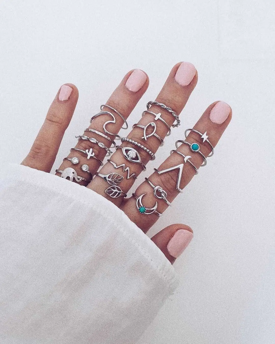 

20 Pcs set Women Fashion Rings Moon Leaf Waves Elephant Crystal Geometry Silver Color Ring Set Party Wedding Charm Jewelry