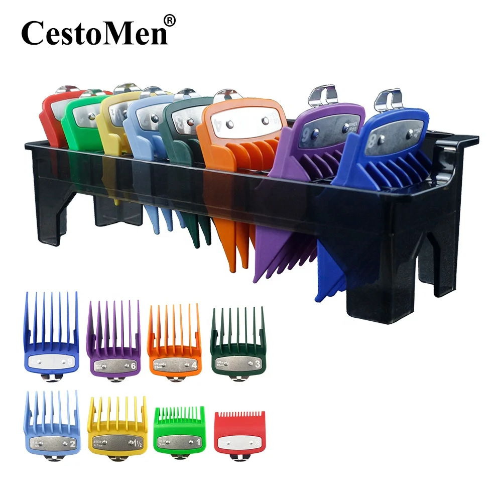 

Universal 8 Sizes Set Hair Clipper Guide Comb Colorful Spare Barber Clipper Guards Metal Cutting Limit Comb Guide Attachment