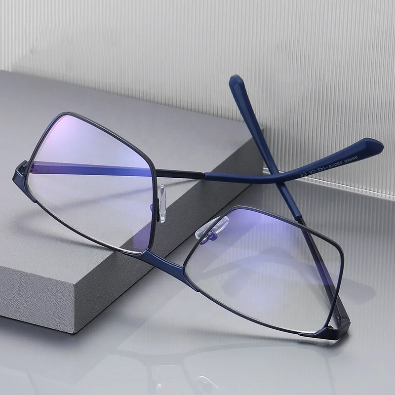 

Jiuling eyewear custom anti blue light myopia computer eye glasses metal frame branded men square glasses frame eyeglass