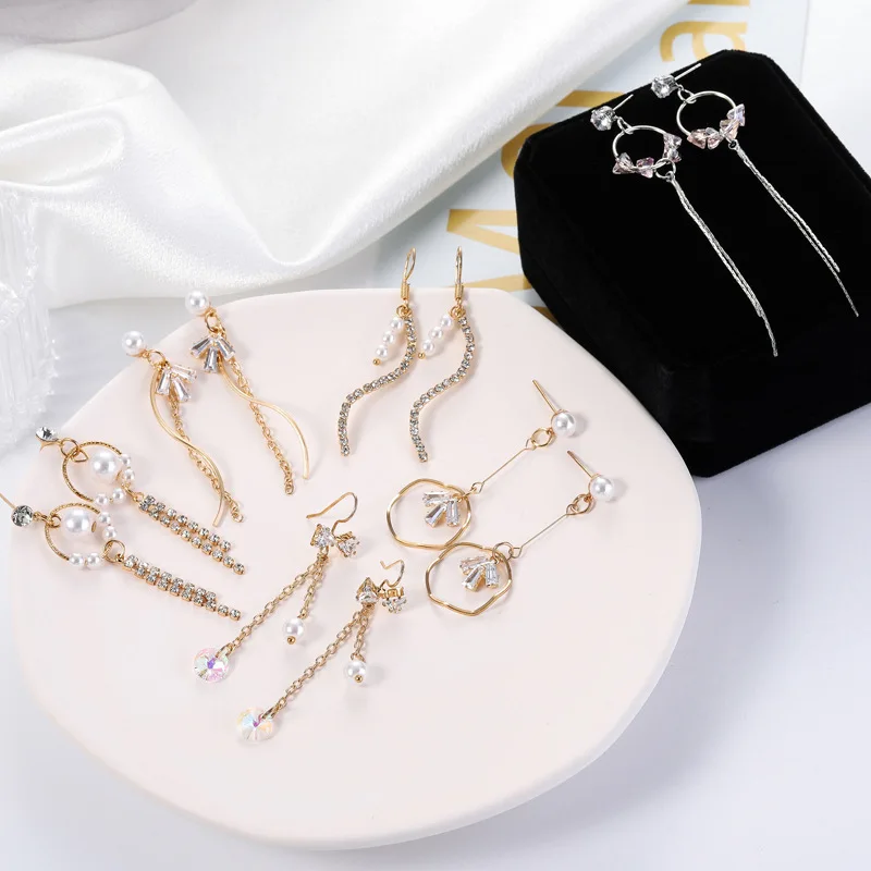

Long Pearl Studs Earrings Tassel Earring 925 Silver Needle Flower Stud Geometric Korean Baroque Pearls Zircon Luxury Jewerly, Golden pearl earring