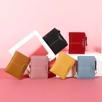 

Spring new female multi-card keychain coin purse fashion solid color short wallet