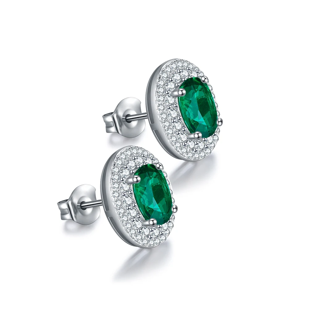 

Anster Ladies Jewelry 2021 New Design S925 Silver Lab Grown Emerald Stud Diamond Earrings, Green