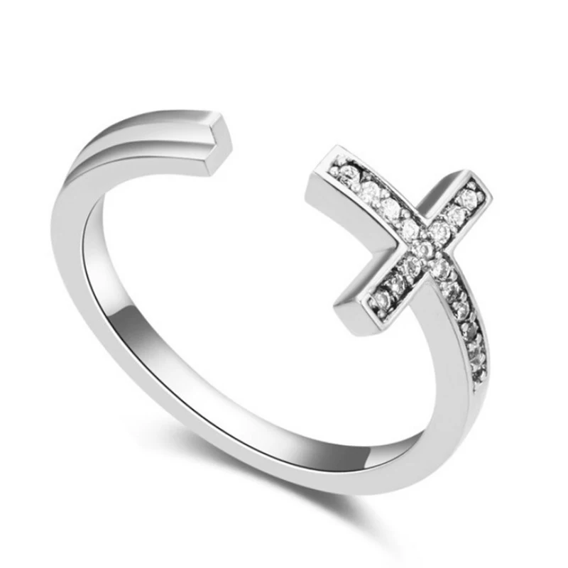 

Blues RTS Luxury S925 sterling silver jewelry cross cz open cross ring