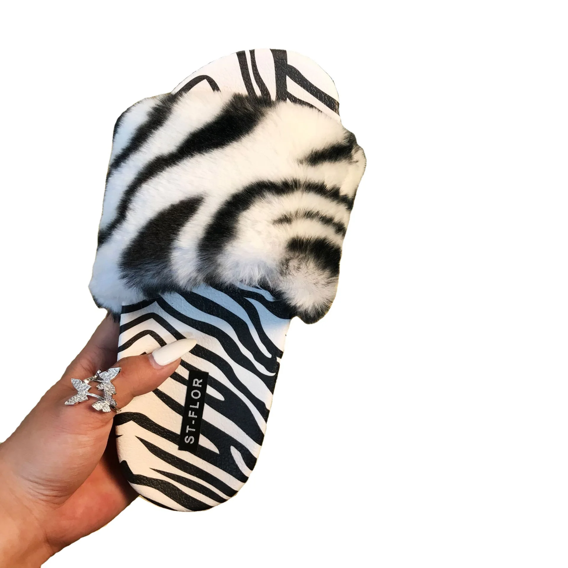 

2021 Hot Fashion Indoor And Outdoor Sandals Slippers Colorful Faux Fur Platform Women's Fur Slippers