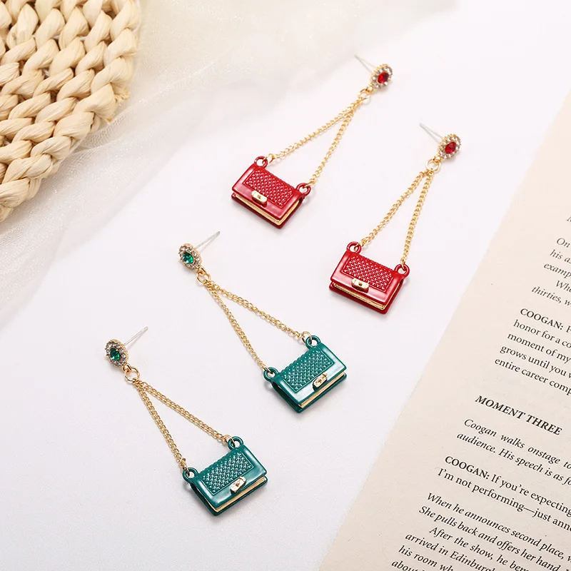 

S925 Silver Needle Red Small Bag Tassel Earrings Women Temperament Long Earrings Korean Minority Trend Earrings