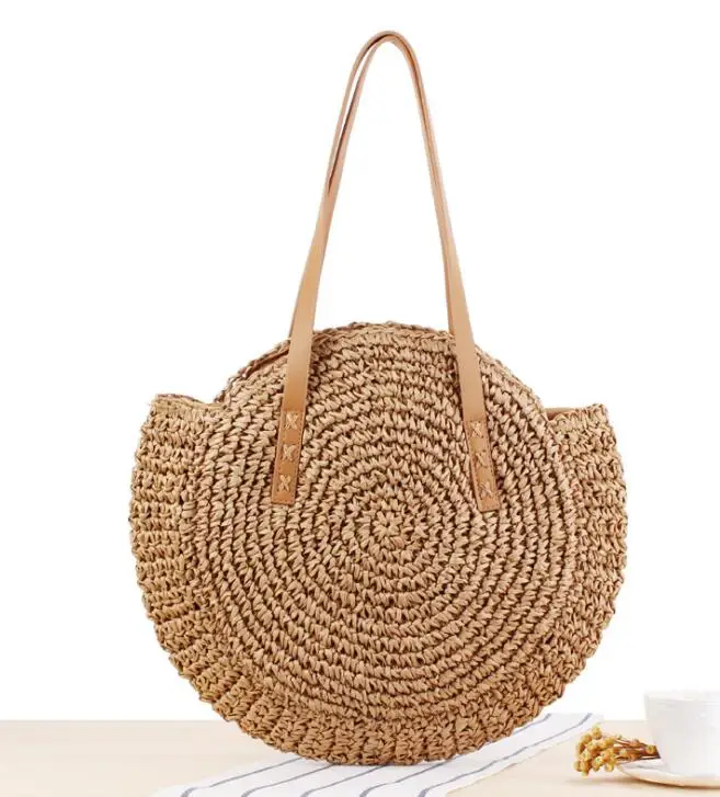 

wholesale straw handbag Women Handmade Woven Beach Crosen Round Summer crossbody Bag