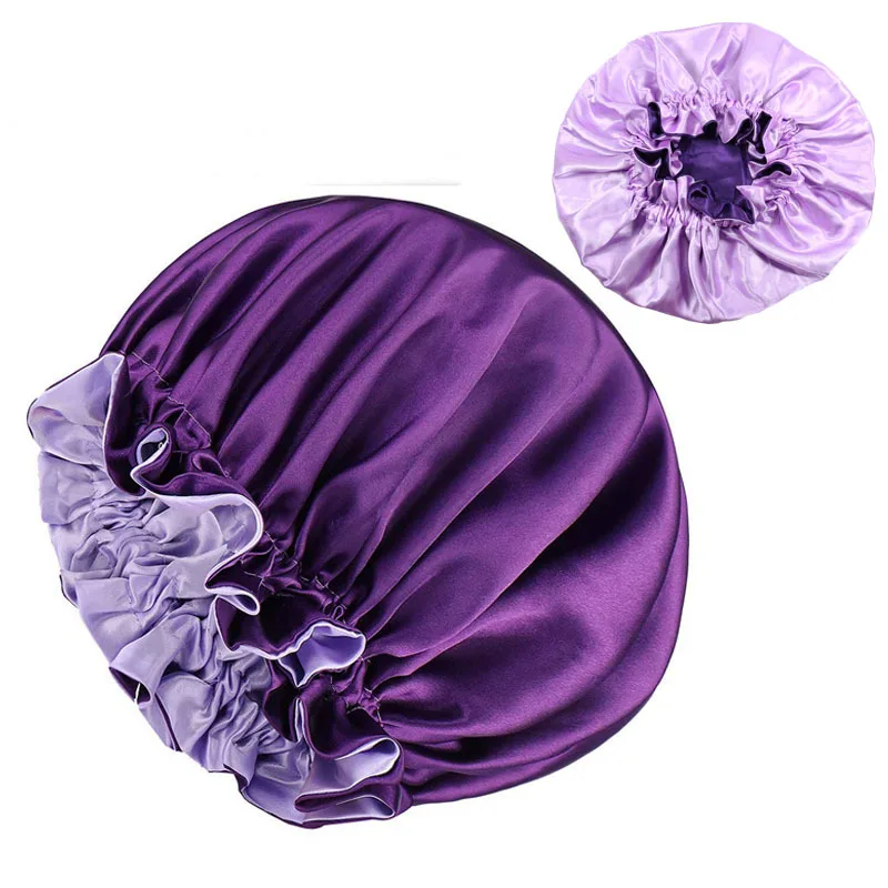 

bonnet satin Sleep Cap for Women Soft Elastic Wide Band Hat Night Sleeping cap Head Cover for Good Sleeping, As photo show