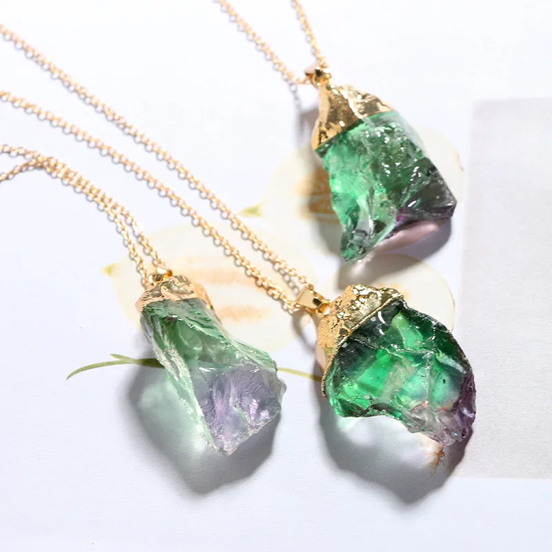 

Colorful Irregular Amethyst Natural Stone Pendant Necklace for Women