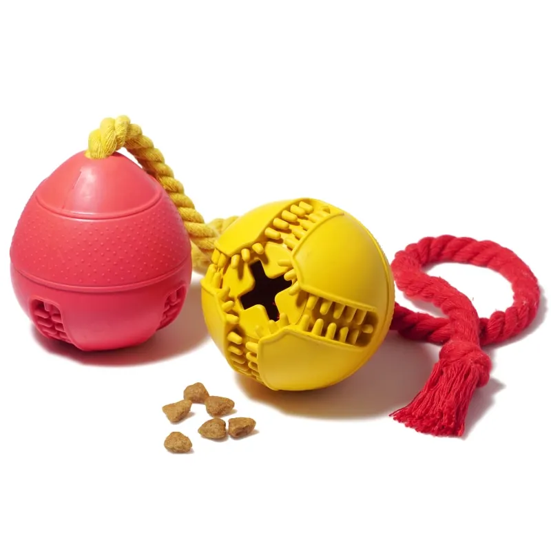 

Teeth Cleaning Healthy Interactive Training Durable Soft Safety Natural Rubber Petdog Chew Toy Ball With Rope