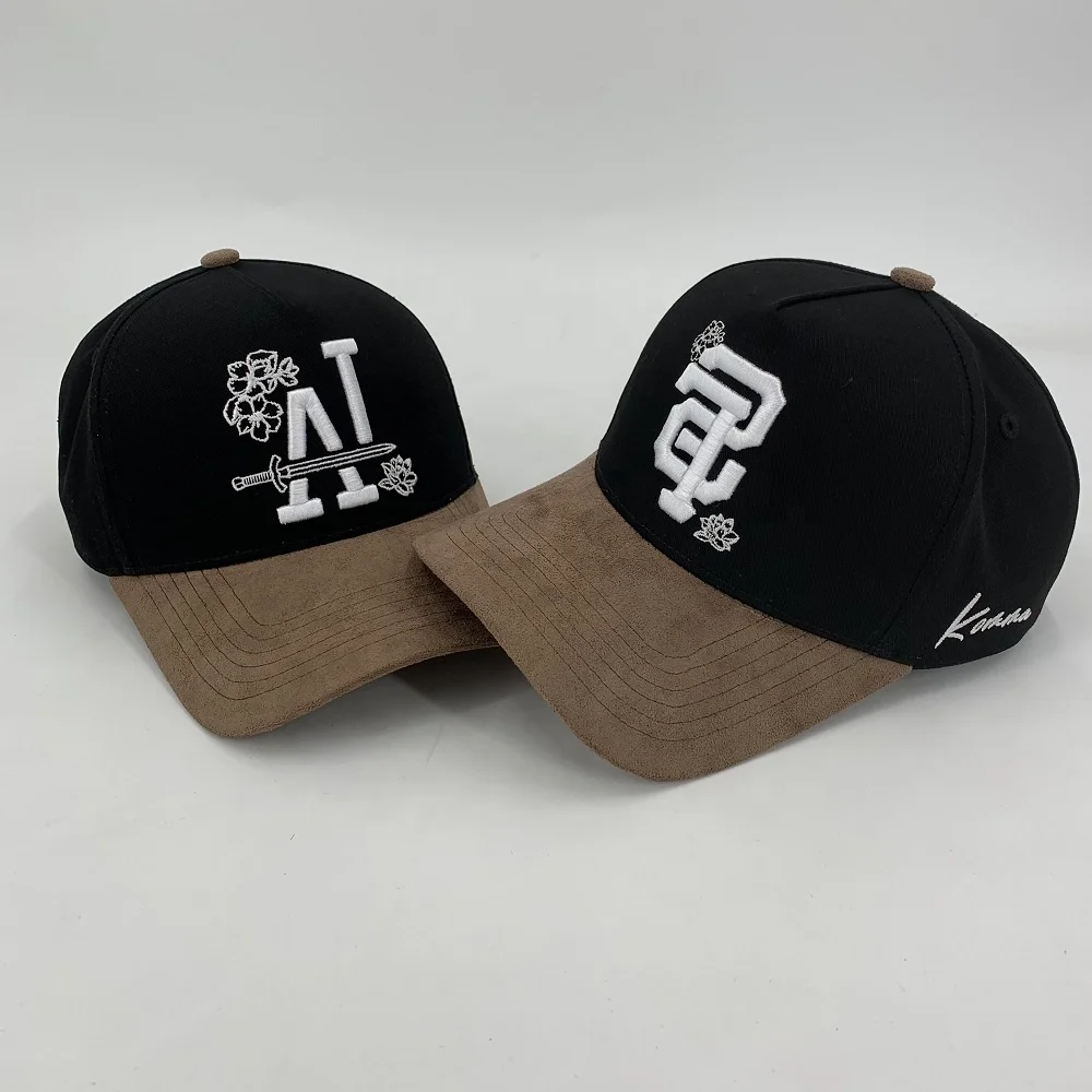 

Custom high quality powder puff embroidery A-frame cotton fabric men's baseball hat 5 panels baseball cap embroidery logo