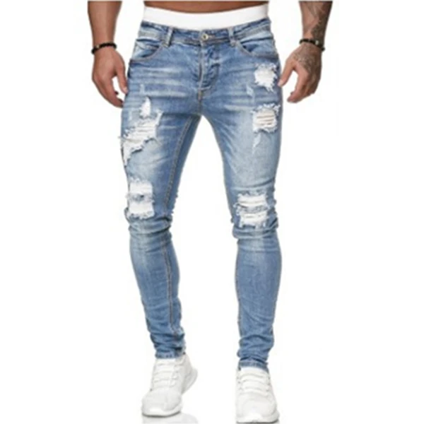 

Fashion Business Mens Jeans 2021 Hole White Slim Worn Mid-Waist Tight-Fitting Long 2021 Spring Summer Men Fashion Casual Solid