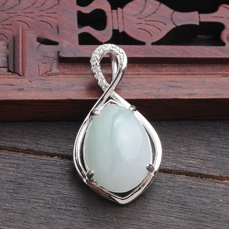 

Natural Jadeite Drop Pendant Jade Female Silver Inlaid Drop-Shaped Pendant Jade Jewelry Jade Pendant