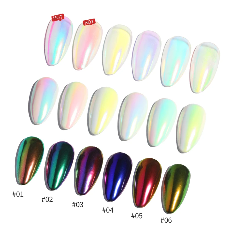 

Aurora Nail Powder Mermaid Chrome Mirror Pigment Nail Art Decorations Pearl Rubbing Dust Brush Set Pink Glitters, 6 colors for choose