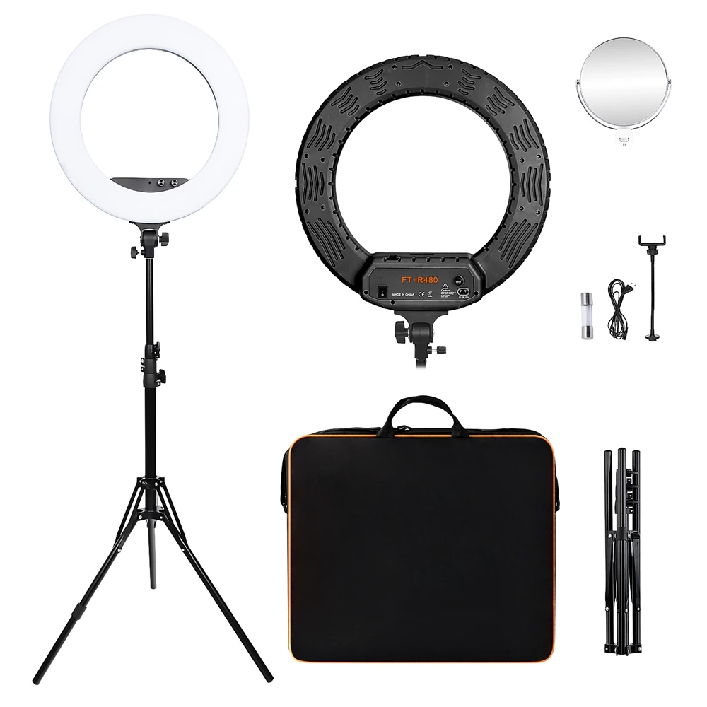 

Russia Free Shipping FOSOTO FT-R480 48W Bi-color 3200-5800K Dimmable 18 inch Ring Light with Mirror For Photo Studio