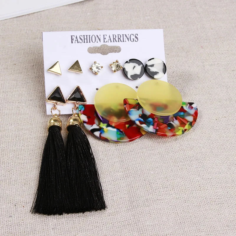 

Artilady Boho Acrylic Bamboo korean earrings set Rattan Straw Weav Tassel Handmade Hoop earings for women 2021 Jewelry Gift, As picture