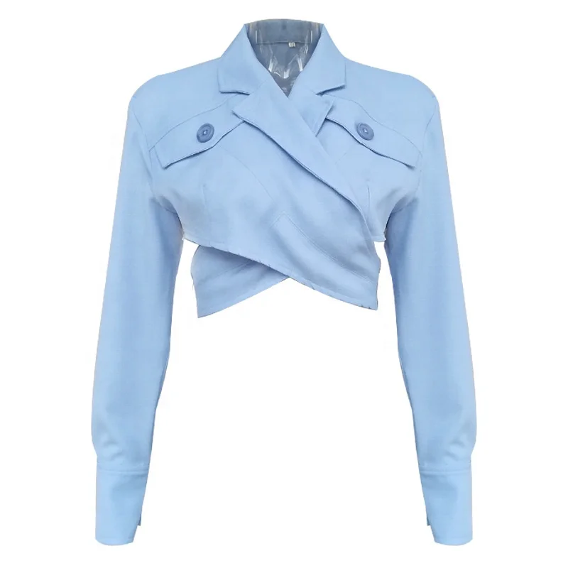 

B23947A Solid women's Blazer new design long sleeve sexy short coat