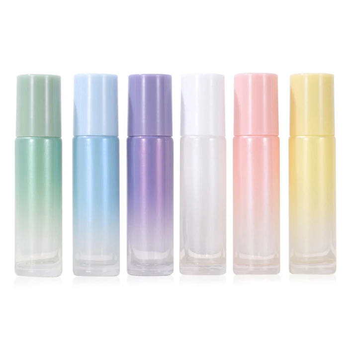 

In stock 10ml roll on glass bottle with pearl gradient change color for essential oil packaging