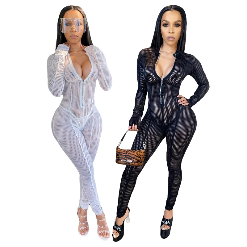 

V-neck sexy jumpsuits club wear bodycon white jumpsuit women