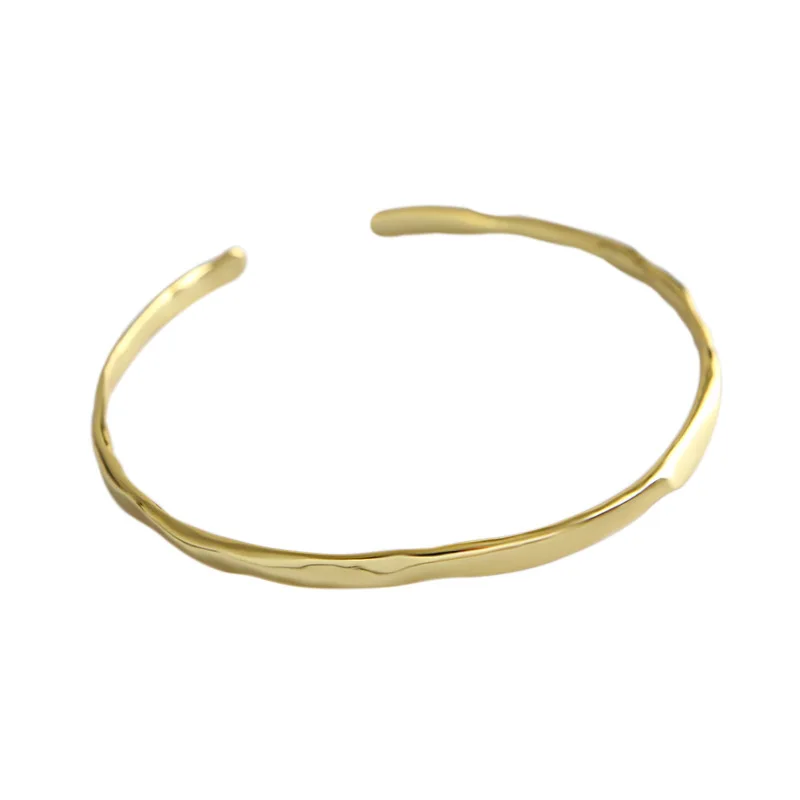 

VIVILADY unique 925 Sterling Silver simple irregular concave convex surface smooth female bracelet