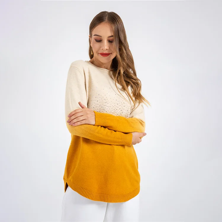 
2020 Latest Wholesale Dip Dye Two Color Women Pullover Cashmere Sweater Knitting 