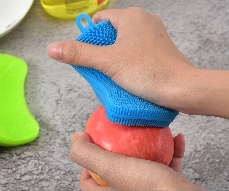 

Wholesale Food Grade Reusable Anti bacterial Multifunctional Soft Kitchen Cleaning Brush Dish Washing Silicone Sponge