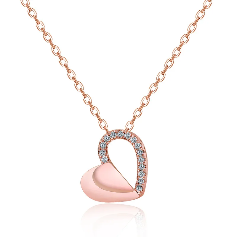 

Valentines Day Dainty Valentine Days Gift Party Jewelry Zircon Hollow Love Heart Pendant Necklace, Silver and rose gold