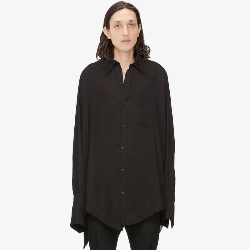 

Men's shirt Casual Loose Black Loose Irregular Double Neck Large Shirt Dark Street Art Men's Black Shirt