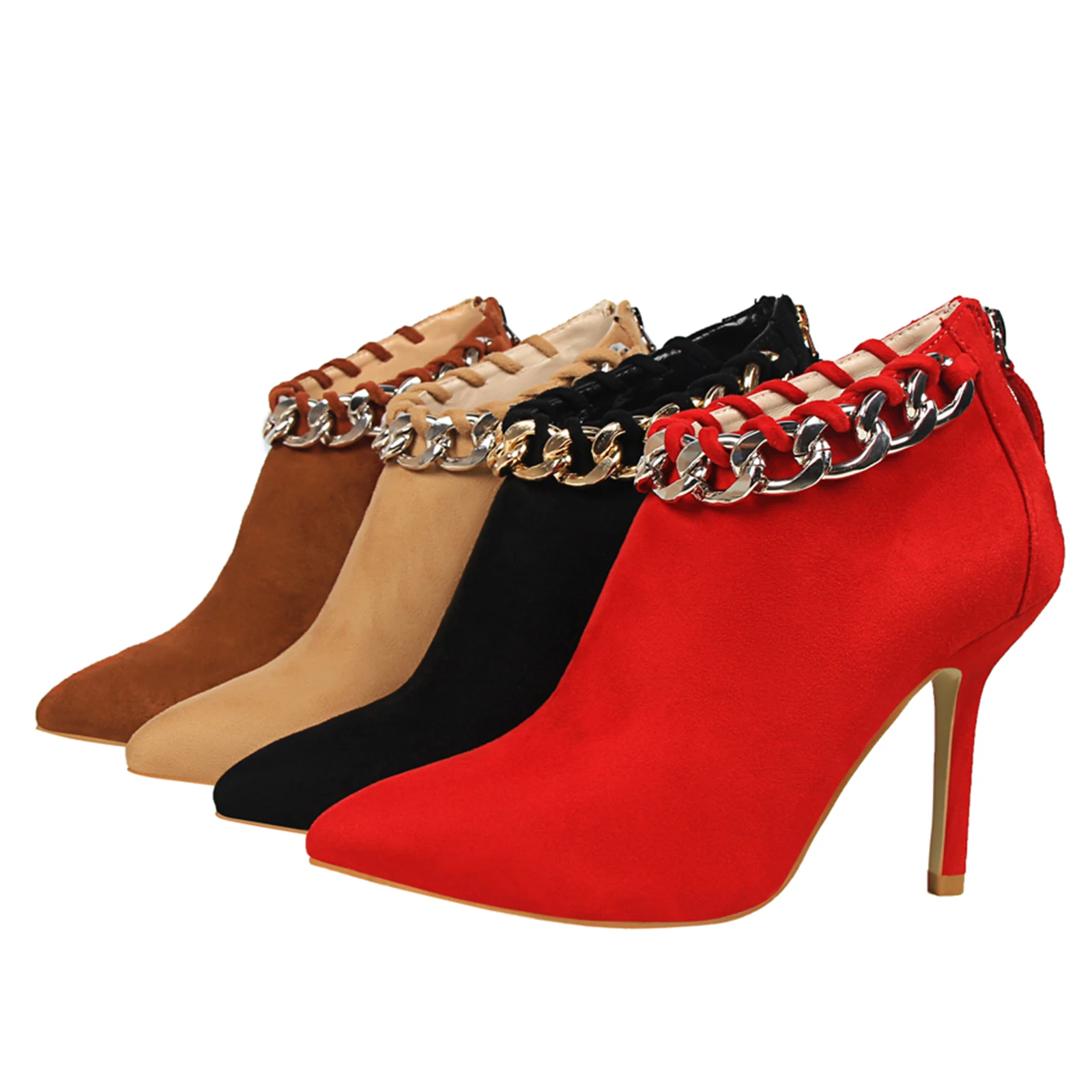 

Women's Fashion Pointed Toe High Heel Ankle Boots Wholesale Back Zipper Lady Booties