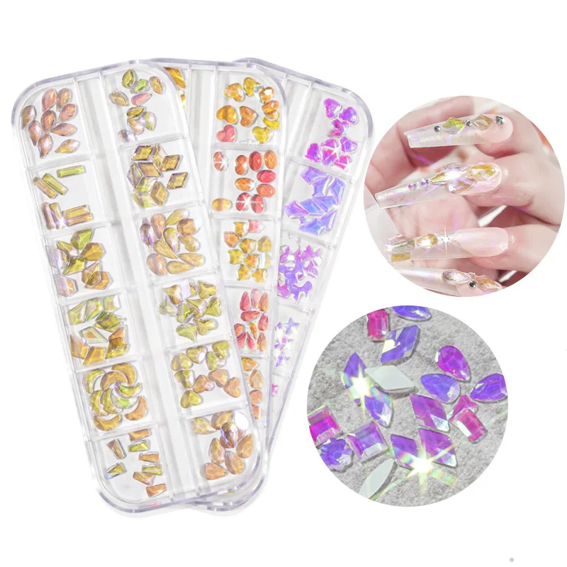 

Champagne purple rose translucent AB crystals diamond nail art rhinestones set