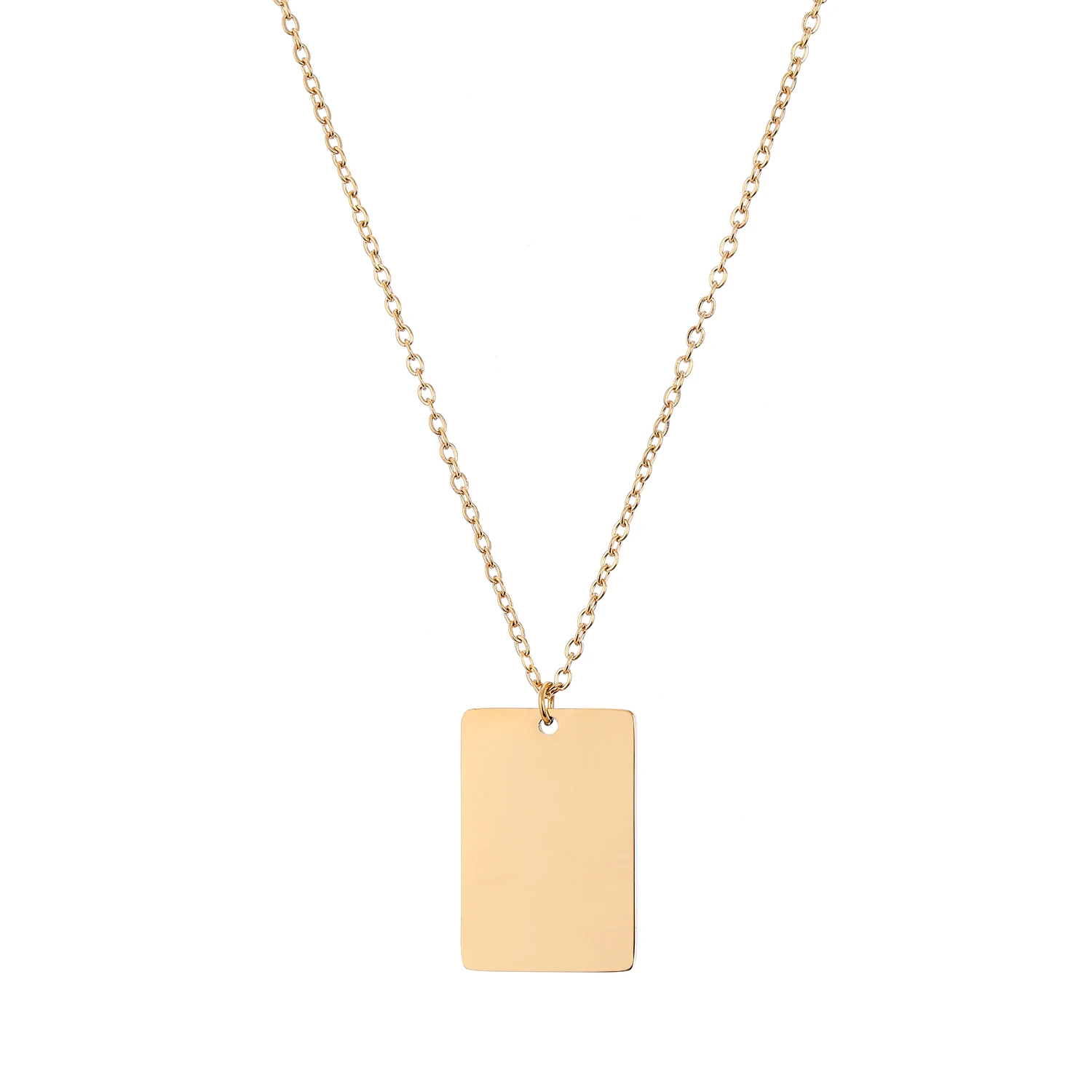 

Customized Geometric Jewelry Engraved Symbols Simple Stainless Steel Rectangle Pendant Necklace for Women Gift, Silver/gold/rose gold