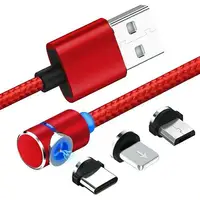 

High Quality 3 In 1 Magnet Braided Cable Mobile Phone Charger 1M 360 Round LED Magnetic Charging USB data Cable