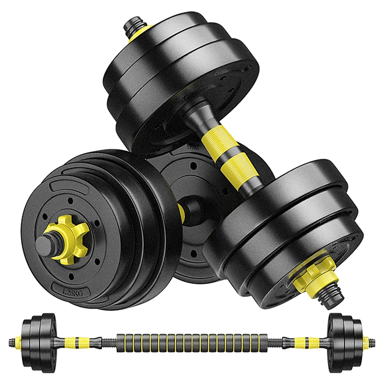 

Household detachable environmental protection dumbbell barbell dual-use set 10/15/20/25/30/40 kg rubberized dumbbell, Black and yellow