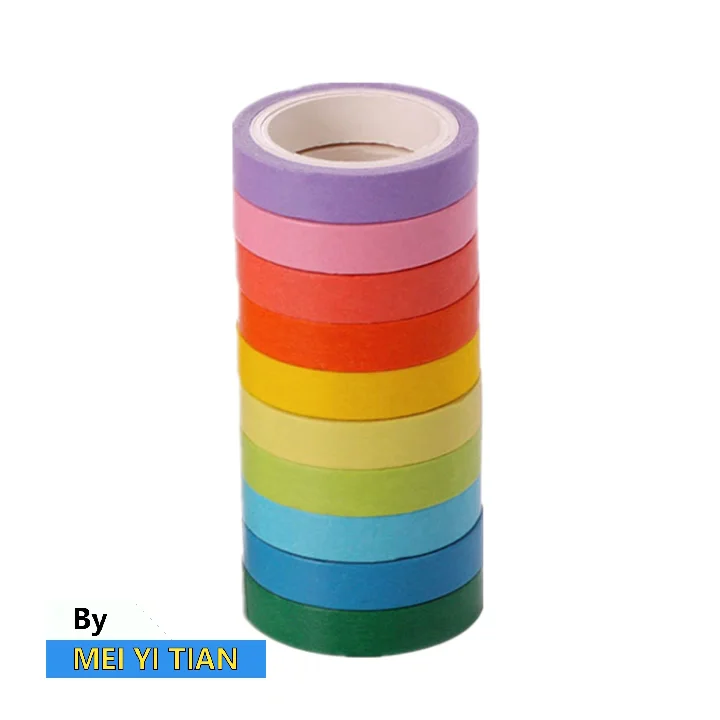 10 Rolls Paper Washi Masking Tape Candy Colors Sticky Adhesive Label Craft Decor 
