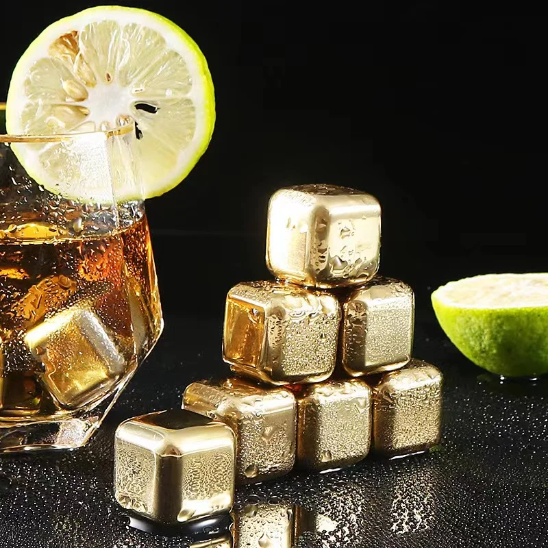 

Whisky Stainless Steel 304 Ice Cubes Titanium Color Reusable Granite Artificial Ice Cubes, Customized color